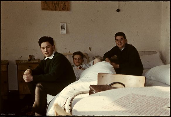der junge herr kafka spielt 'ich packe meinen koffer' mit seinen beiden zimmergenossen