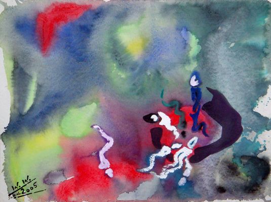 - Die Entstehung des Lebens in der "Suppe" der Urmeere - ca. 2oo4 - Tempera-Schongau in Oberbayern -