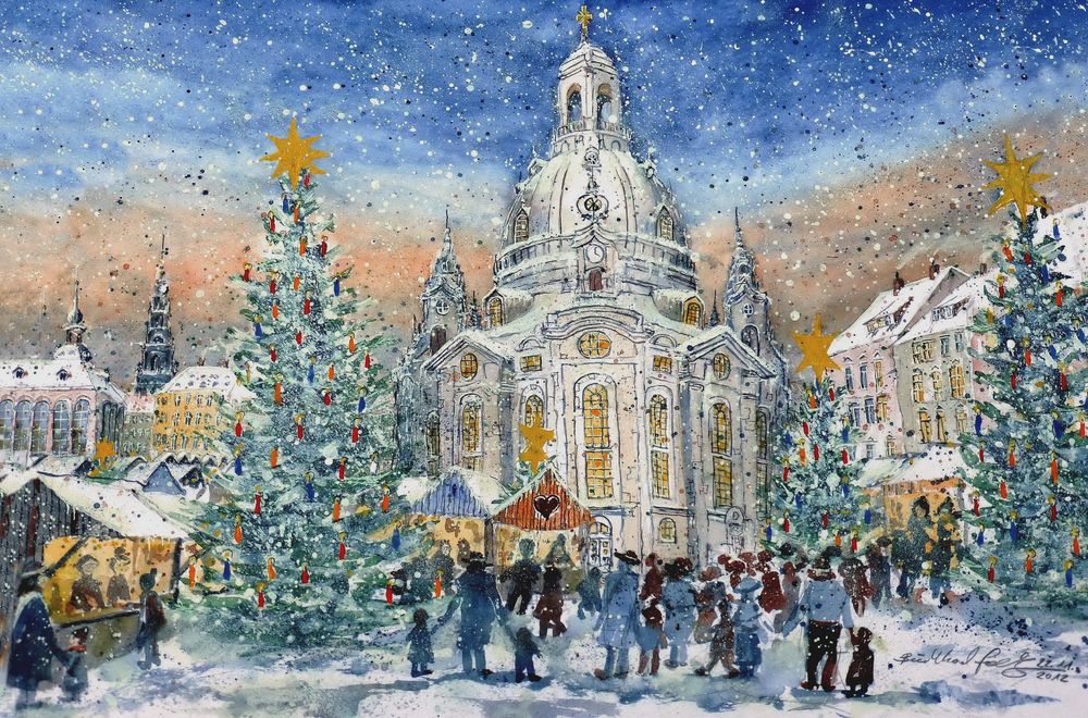 Dresdener Frauenkirche mit Weihnachtsmarkt Foto & Bild