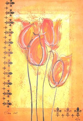 Gemälde: "Royale Tulpen II" und "Toskana im Frühling I" - 100x70 cm Leinwand auf Keilrahmen -