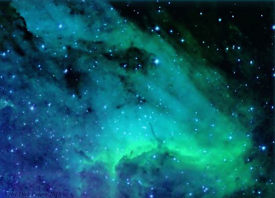 IC 5070 /IC 5067 (Pelikannebel) in (Quasi-) Hubble-Palette mit Herbig-Haro-Objekt H555
