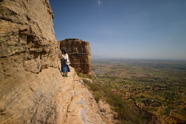 Le sentier menant à la chapelle de Maryam Korkor, montagnes de Gueralta, Etat du Tigre.