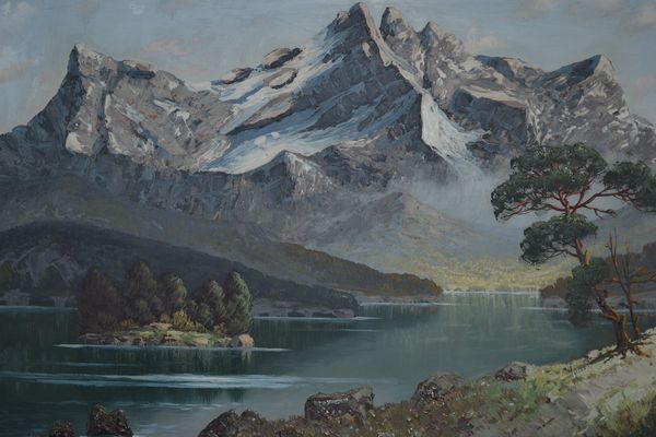 Ölgemälde von mir gemalt - Alpensee im Sommer - Serien-Auftragsarbeit für ein Kaufhaus im Jahre 1980