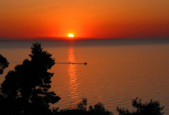 Sunset behind Mt. Olympus, as seen from Sithonia, Chalkidiki (North of Greece)