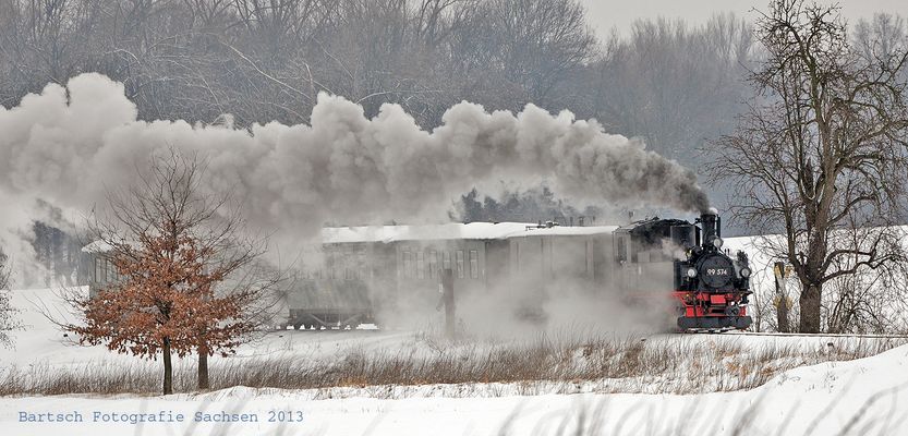 Winterfahrt der Döllnitzbahn mit dem Wilden Robert von Oschatz nach Mügeln im Februar 2013
