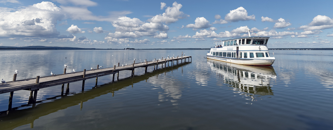 0381SC Steinhude am Meer mit Steg und Ausflugsschiff Panorama