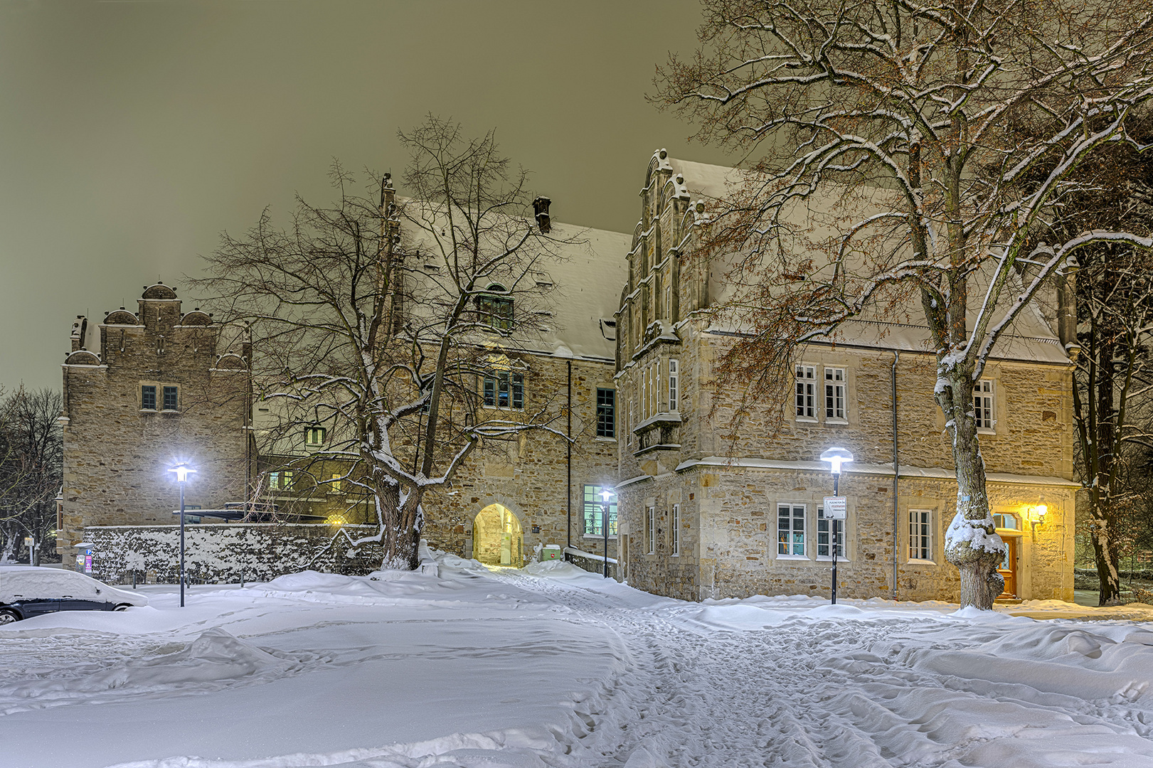 0384TZ-390TZ Schloss Stadthagen beleuchtet Winter Schnee