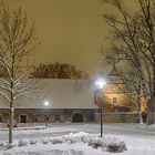 0460TZ-67TZ  Stadthagen Zehntscheune Stadtbücherei Turm am Schloss Winter Schnee beleuchtet Panorama