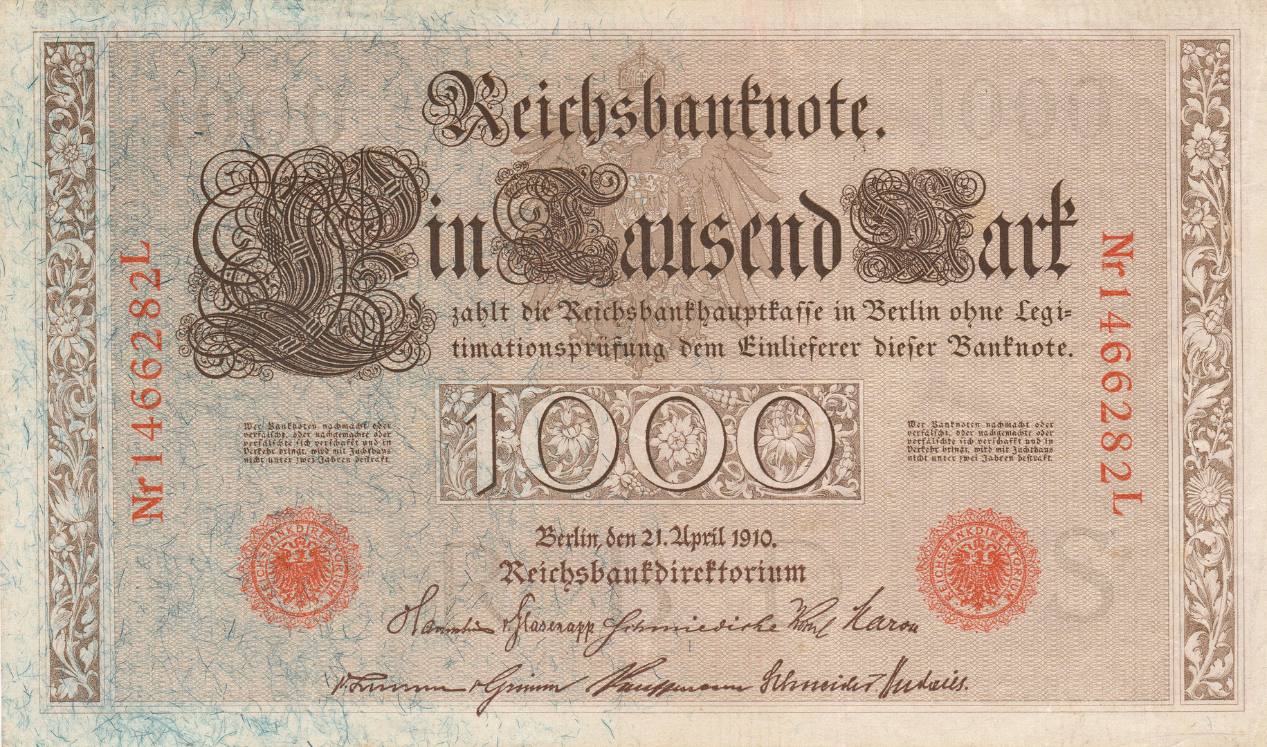 1000 Reichsmark von 1910, Vorderseite