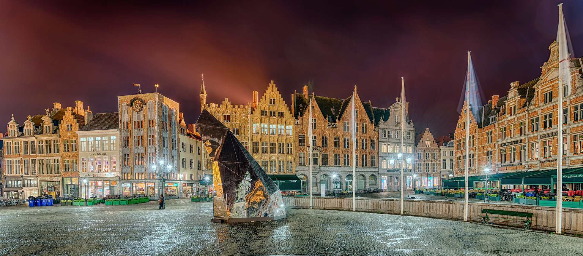 1194P-1202P Marktplatz Brügge beleuchtet Panorama Nacht