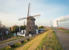 128 - Embankment along Schelde River with Wind Mill and Cooling Towers of the Nuclear Power Plant