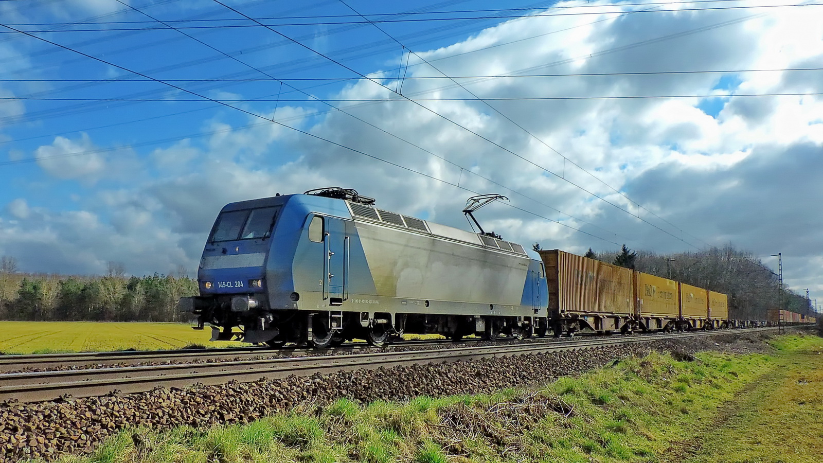 145-CL 204 mit einem Containerzug