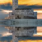 1549R Moschee Hassan II Casablanca   Sonnenuntergang mit Spiegelung