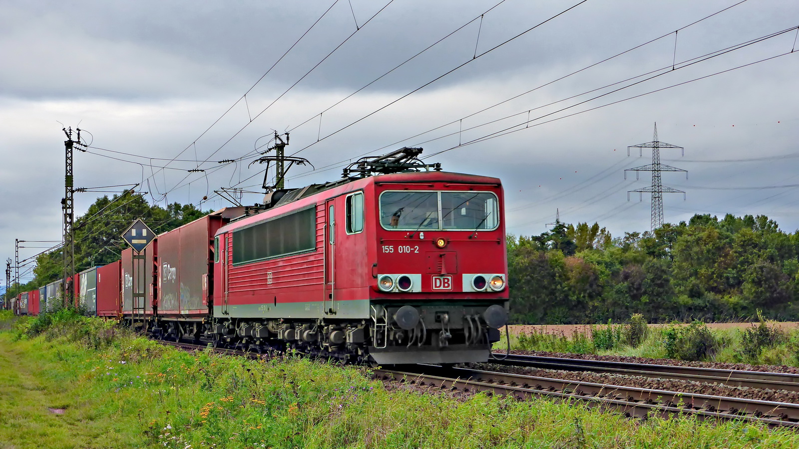 155 010-2 mit einem Containerzug