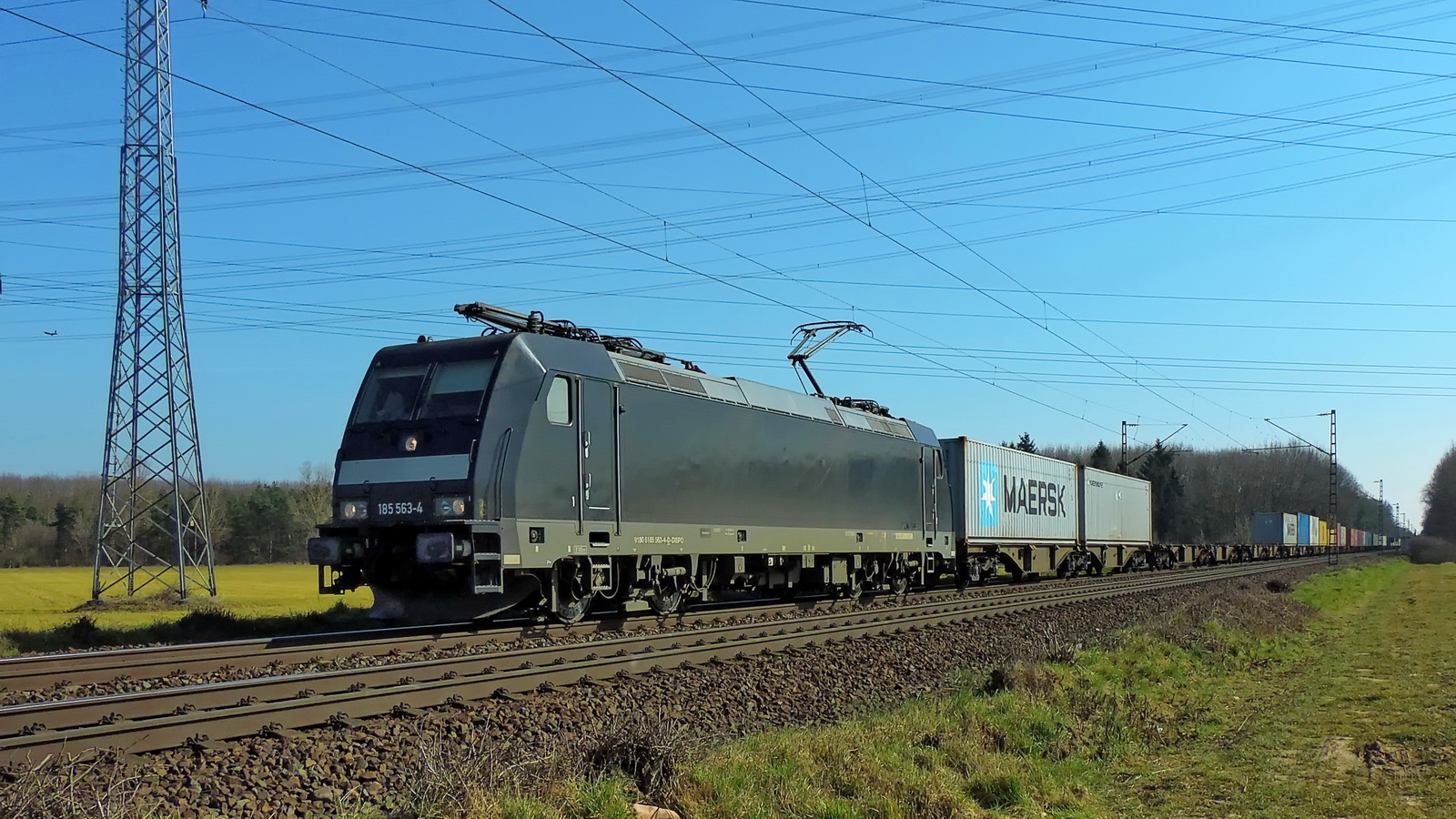 185 563-4 mit einem Containerzug