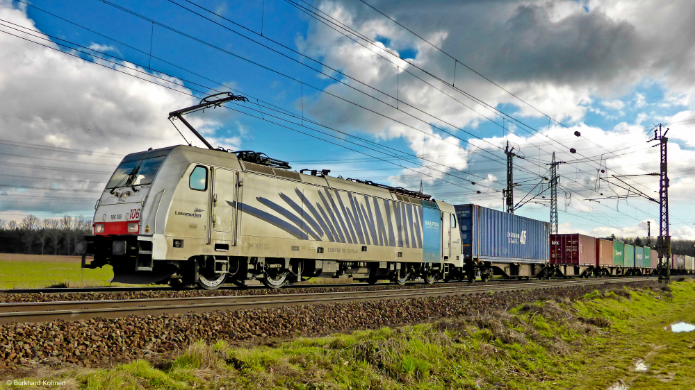 186 106 Lokomotion Railpool mit einem gem. Güterzug