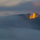 1988T Luhdener Klippenturm Wolkenstimmung beleuchtet