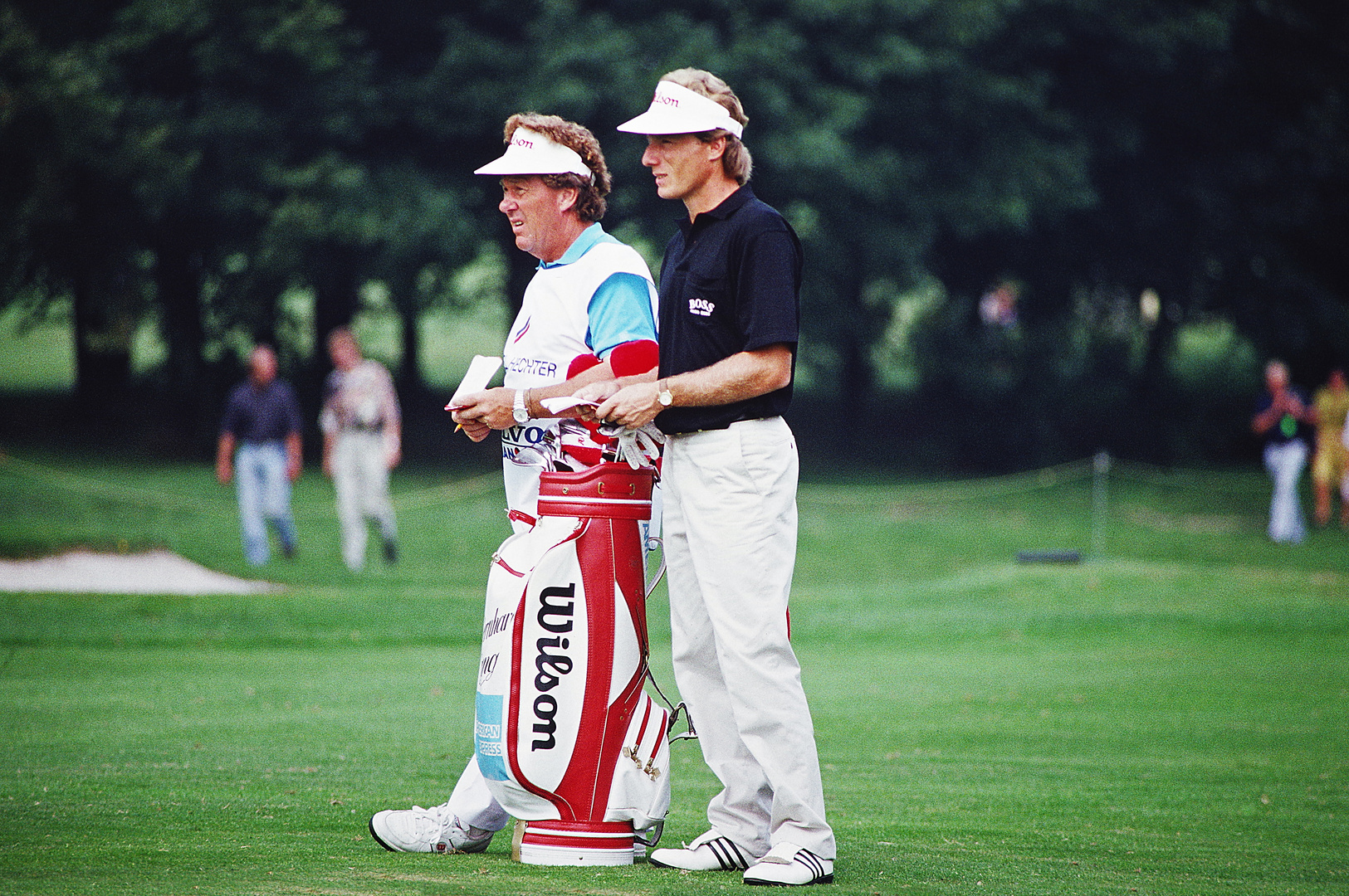 1991 Bernhard Langer und sein Caddy Peter Coleman in Düsseldorf Hubbelrath bei der  German Open