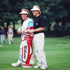 1991 Bernhard Langer und sein Caddy Peter Coleman in Düsseldorf Hubbelrath bei der  German Open