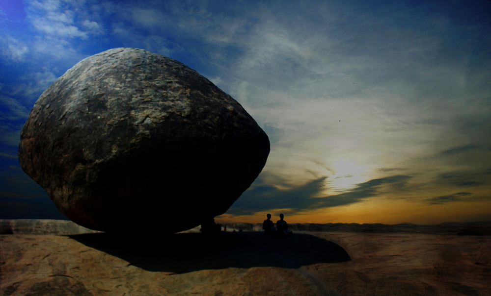 2 Friends and 1 Stranger under the rock