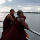 2 monks in the boat at Ayeyarwady River