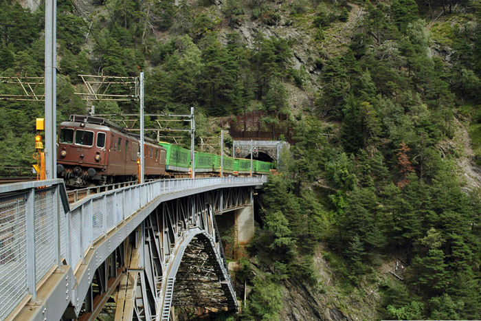 2 Re 4/4s von Bls mit ein Intermodal