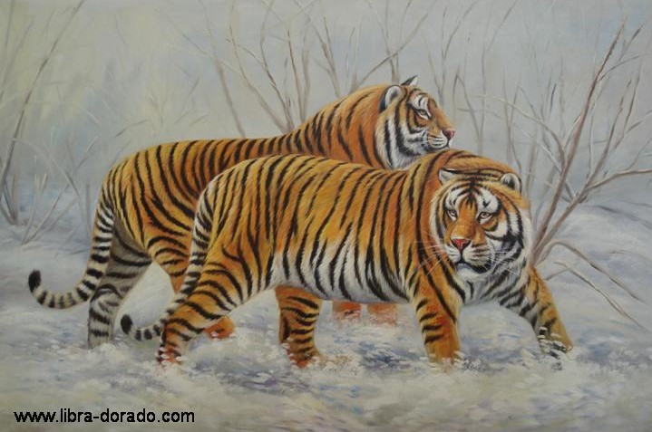 2 Tiger im Schnee (Handgemaltes Ölgemälde)