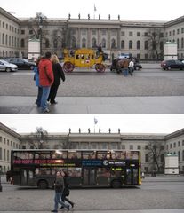 2 Transportmittel aus 2 Jahrhunderten auf 1 Strasse