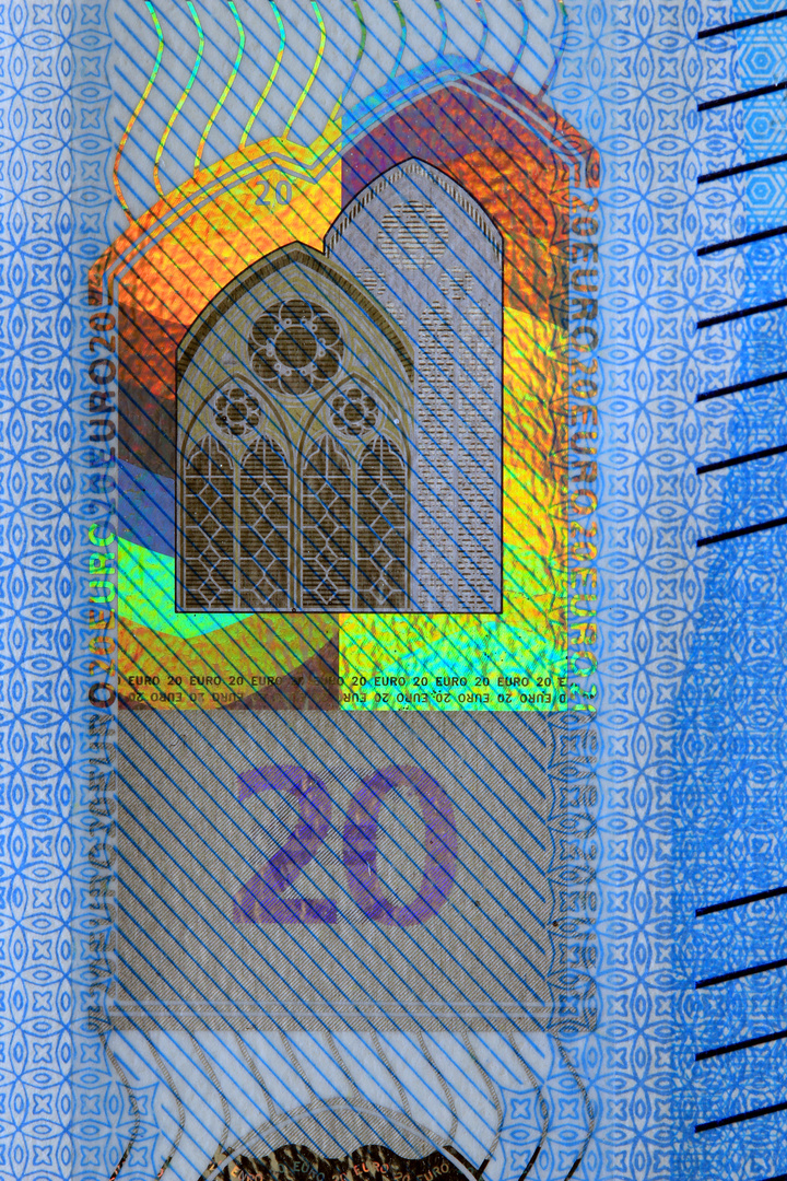20 Euro Geldschein, Hologramm, Detail