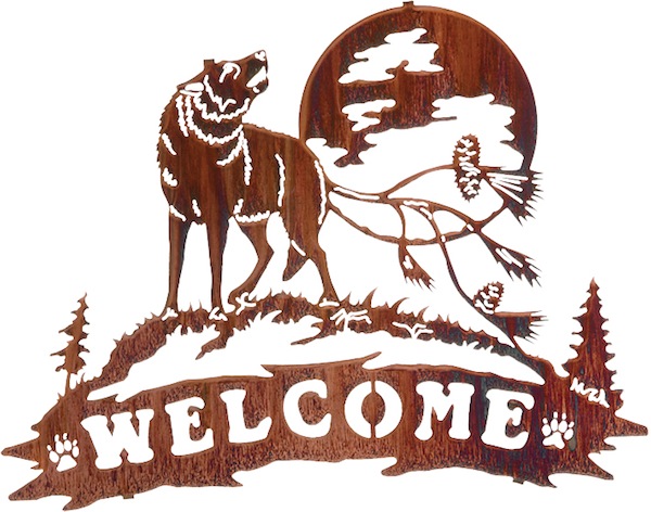 20” Pine Cone Wolf Welcome Wall Art