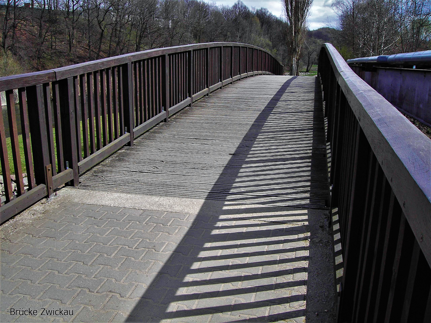 20080428  Zwickau :Holzbrücke Radweg  auf dem Damm der Mulde  stadtauswärts