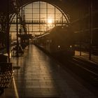 2019-Einfahrender Zug in der Abendsonne im Frankfurter Hauptbahnhof