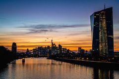 2020 Sonnenuntergang von der Osthafenbrücke in Frankfurt