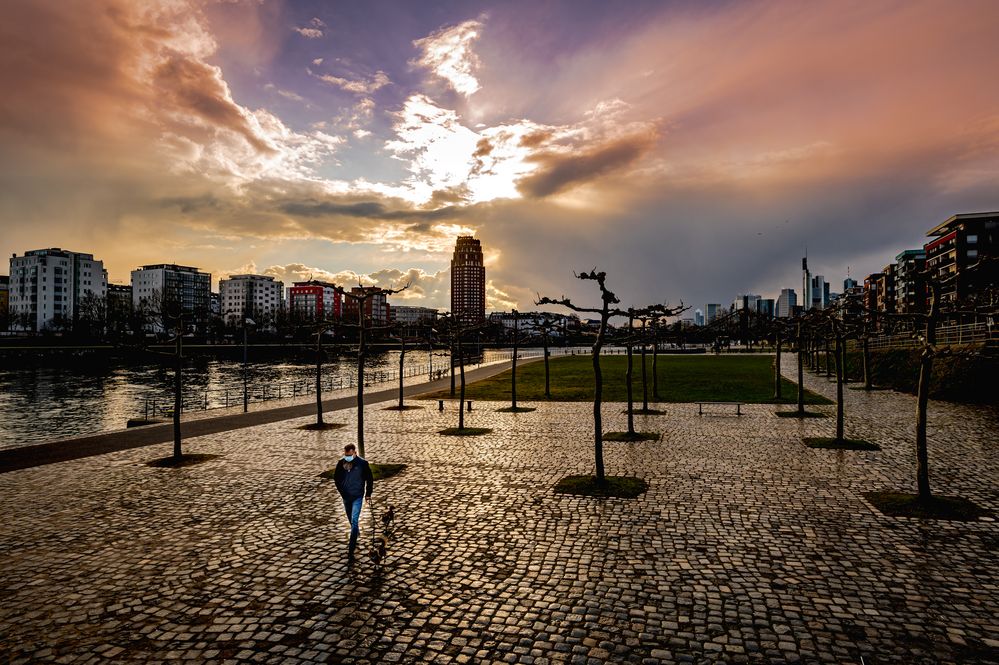 2021 Frankfurt - Gassigänger in der Abendsonne