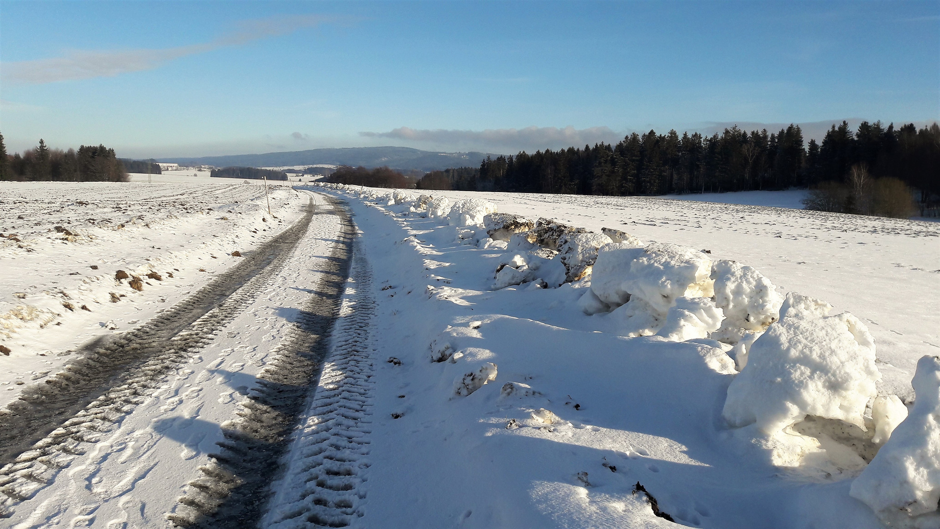 20210131 Schattenwurf der seitlichen  "Schneemonster" mit Blick ins Fichtelgebirge