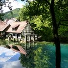 2022-08-01; Blaubeuren; Hammerschmiede am Blautopf mit Spiegelung