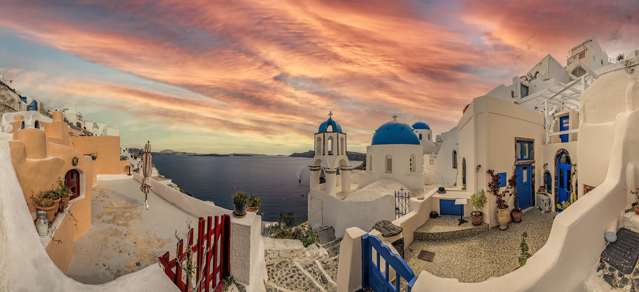 2024N-37N Santorin Oia Abendrot Griechenland Panorama