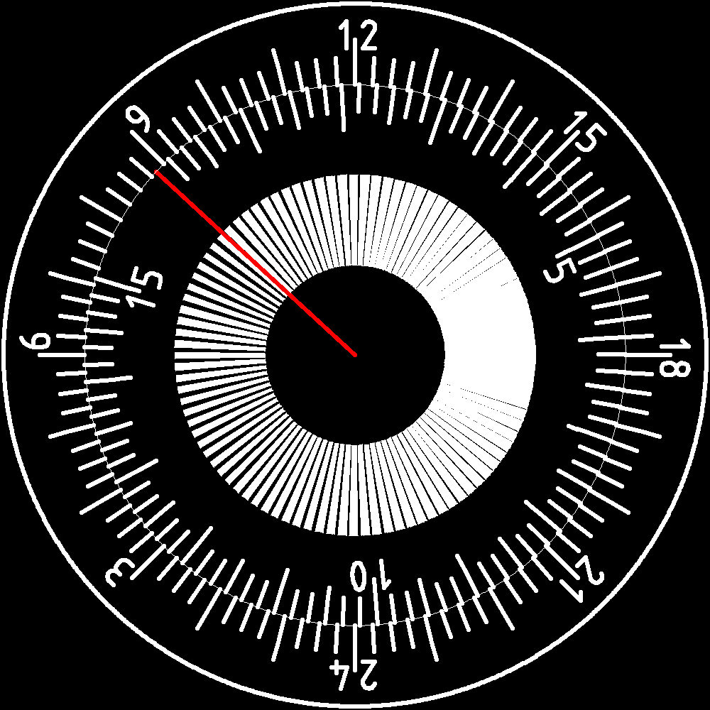 24-Stunden-Einzeiger-Nonius-Moire-Uhr