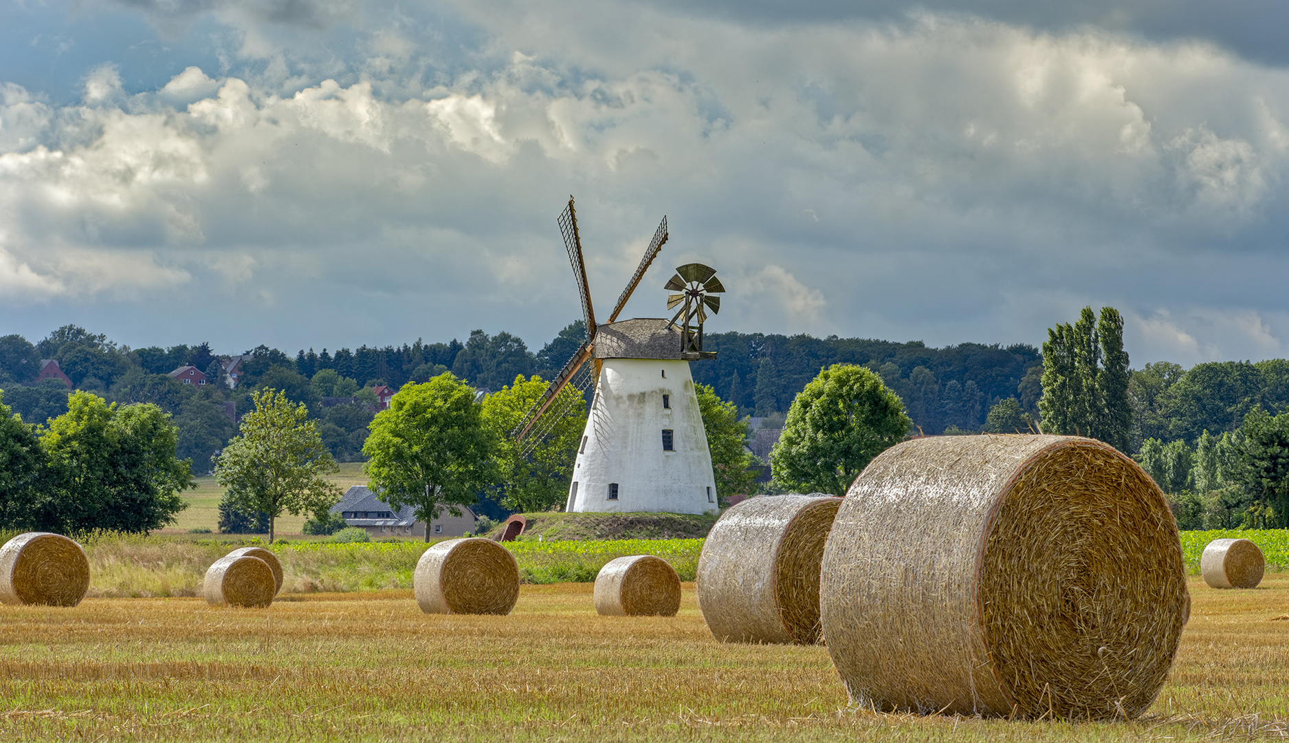 2413T-15T HF Strohballen mit Windmühle Panorama