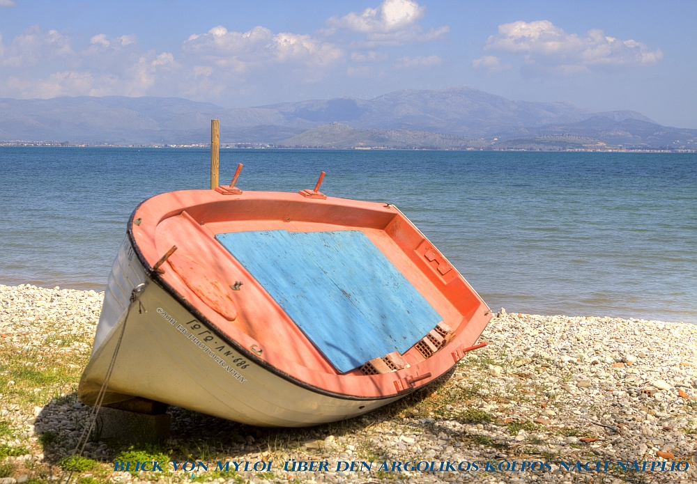 24°C im Schatten - Blick von Myloi über den Argolikos Kolpos nach Nafplio