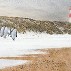 2700Q Leuchtturm am Strand von Sylt Winter Schnee Pinguine