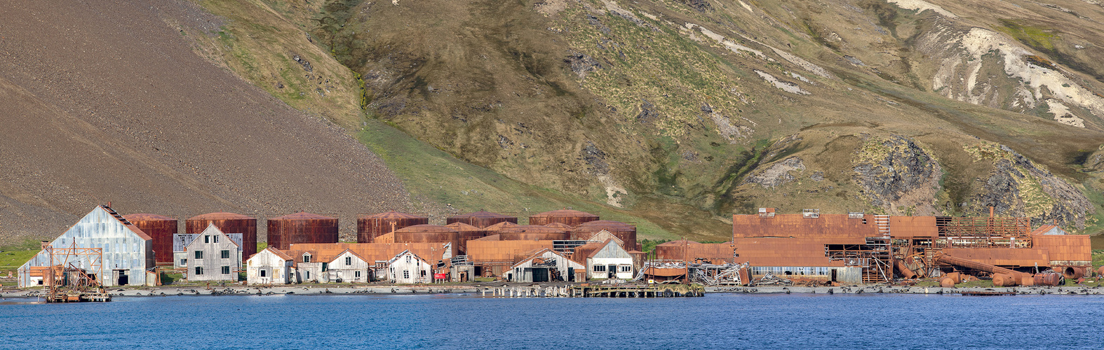 2801T-03T Stromness Bay Südgeorgien Walfangstation Panorama