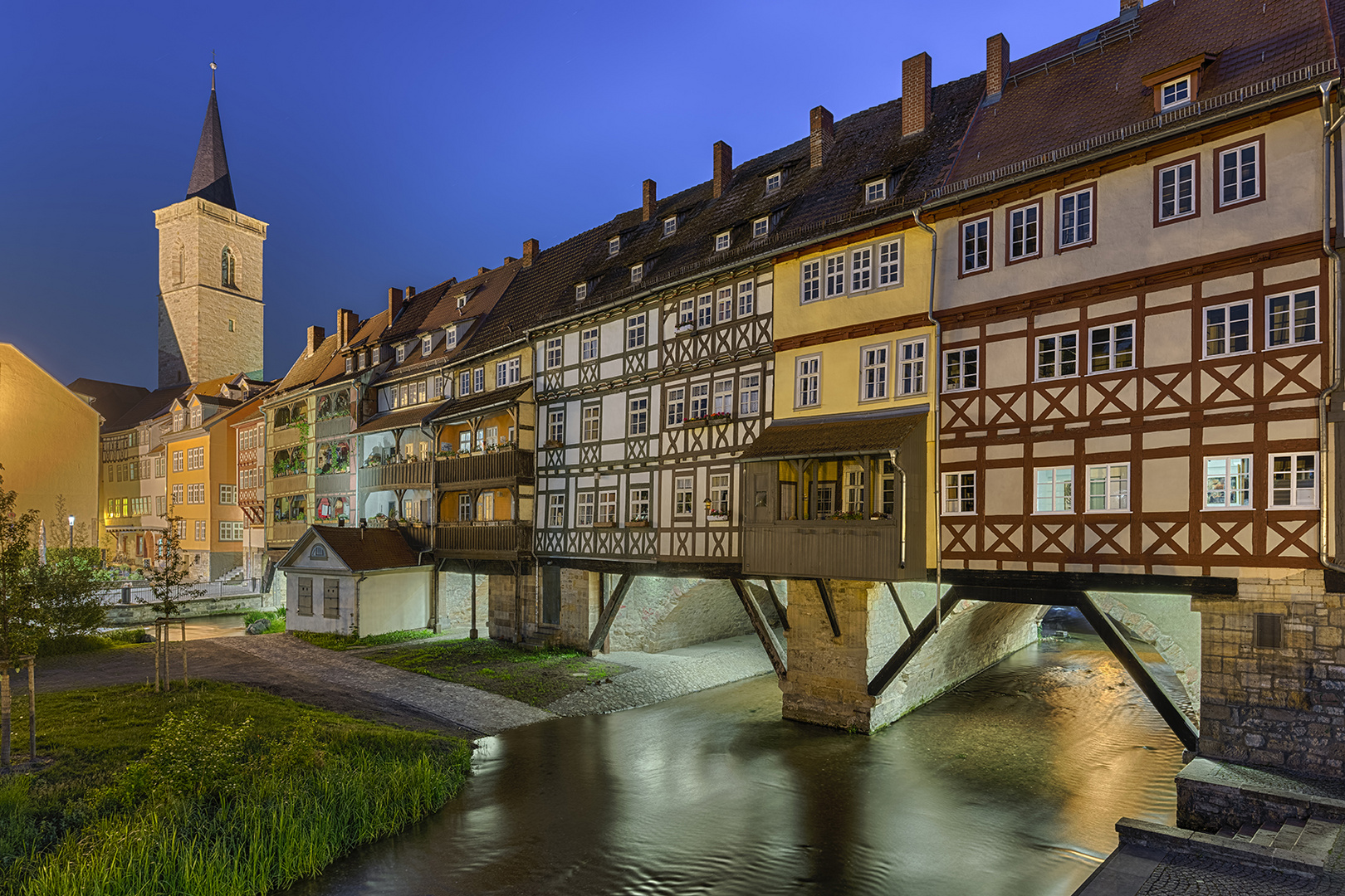 2914R-24R Kraemerbruecke Erfurt Nacht beleuchtet