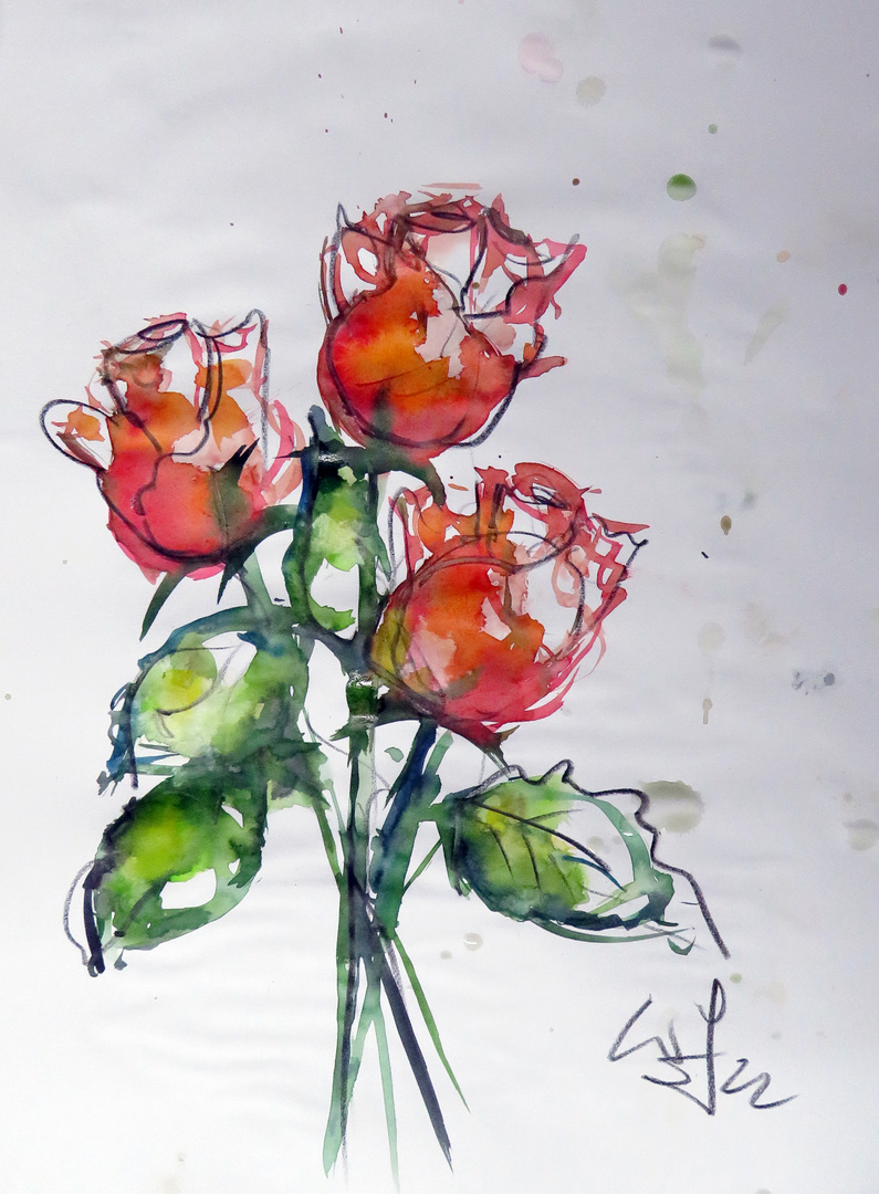 3 Aquarell Rosen ...II