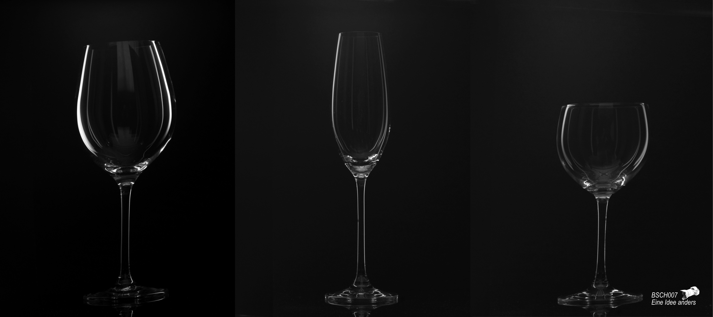 3 Gläser auf schwarzem Hintergrund