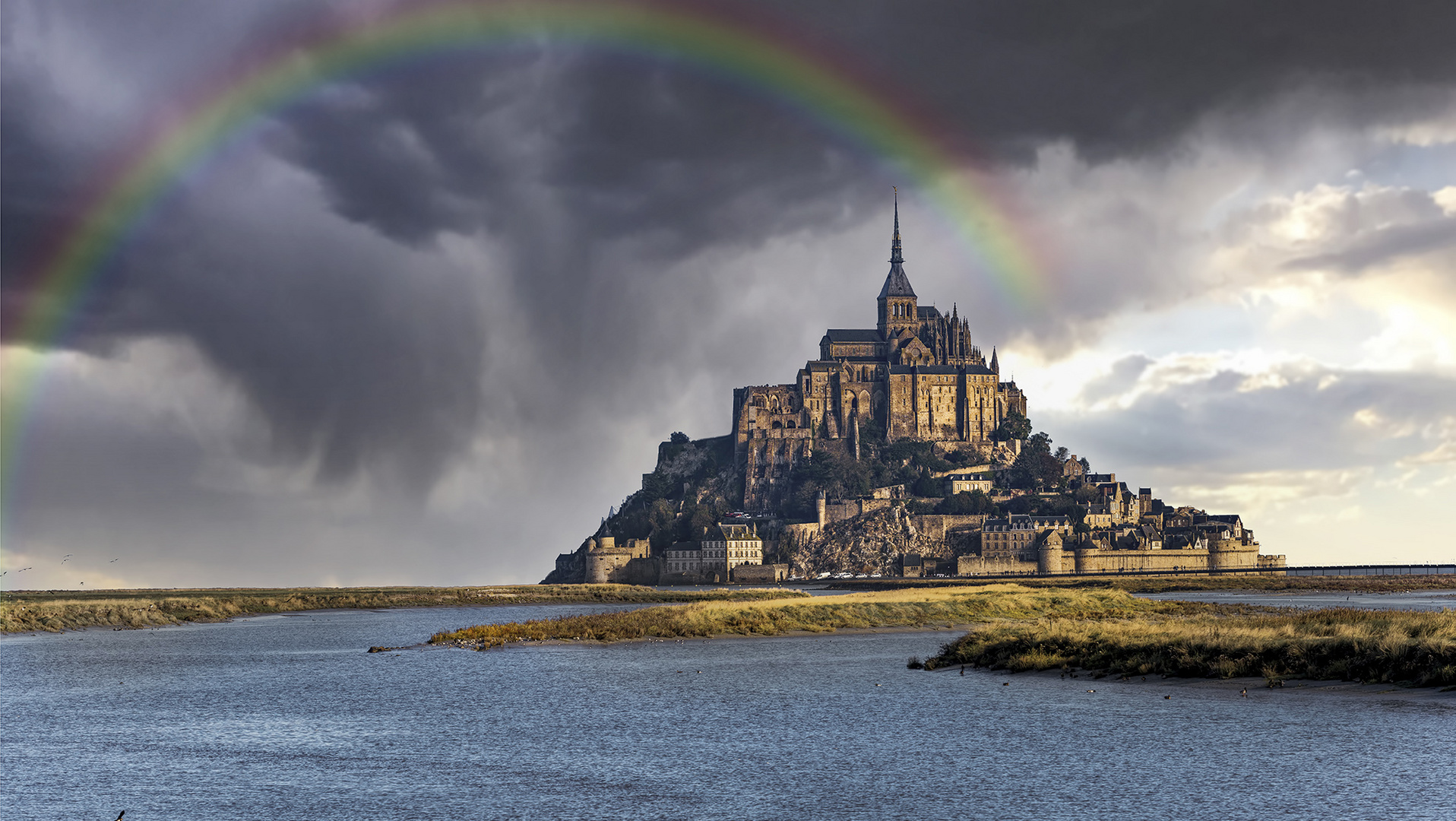 3082TZ Mont St Michel Frankreich Gewitter Regenbogen