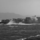 328m long 9200 TEU Containership "APL COLUMBUS" taking a wild ride in gale