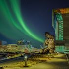 3580UZ  Munch Museum mit Skulptur Oper beleuchtet Nacht Oslo Norwegen Nordlicht