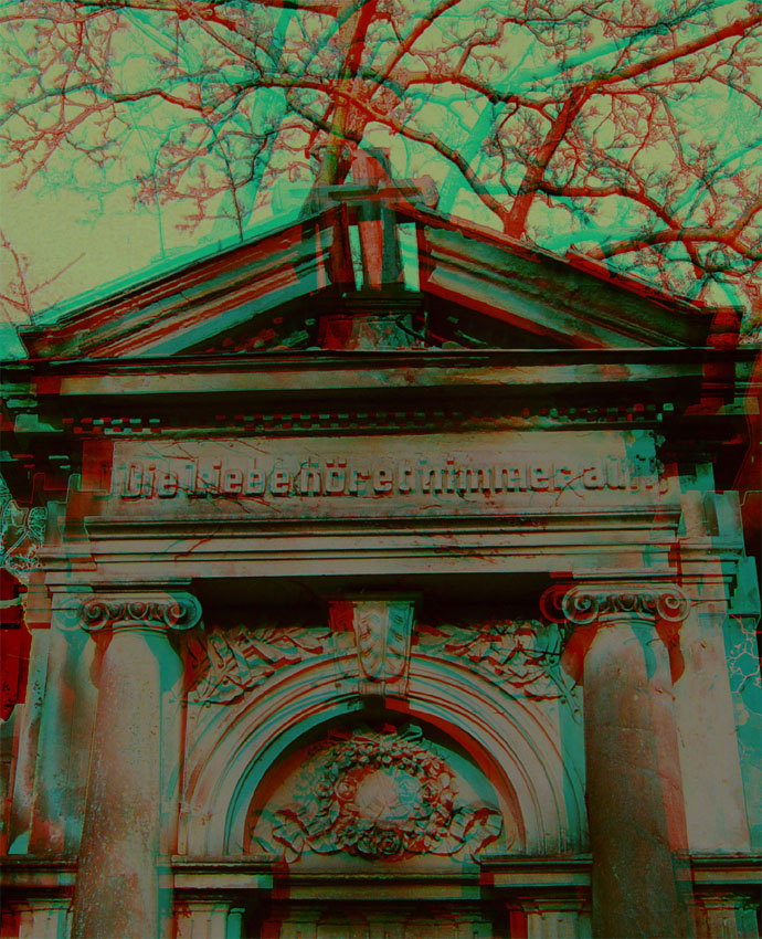 3D-Anaglyphe "Die Liebe höret nimmer auf."