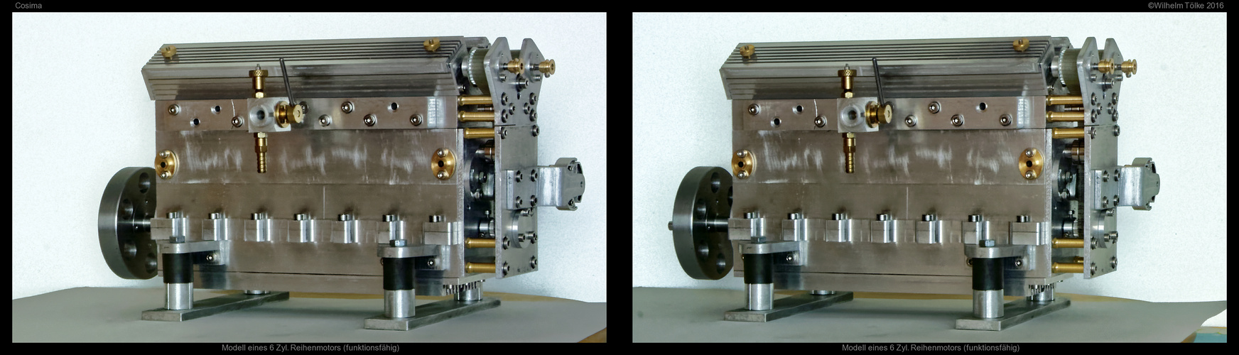 3D-Aufnahme eines Modell- 6 Zyl.- Verbrenner Reihenmotors (funktionsfähig) 3